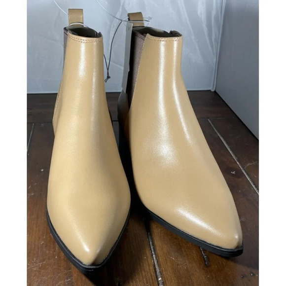 a new day Shoes - A New Day Tan Gwen Faux‎ Leather Low Shaft Ankle Heeled Boots Size 7 NEW